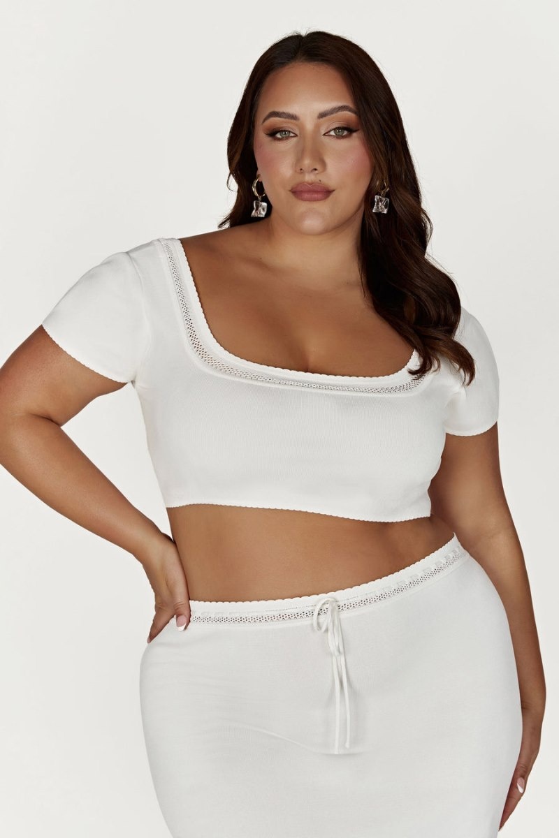 Women's Meshki Penelope Pointelle Knit Crop Tops White Australia | P6X-2707