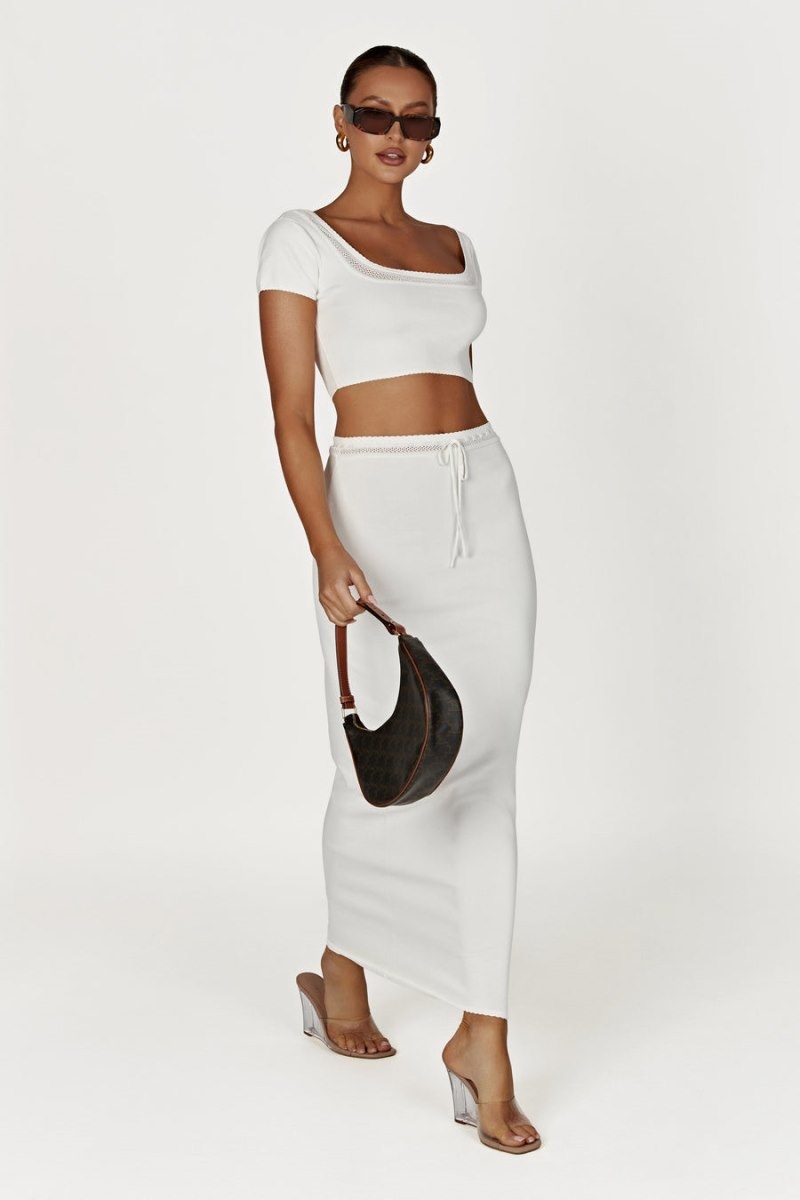 Women's Meshki Penelope Pointelle Knit Crop Tops White Australia | P6X-2707