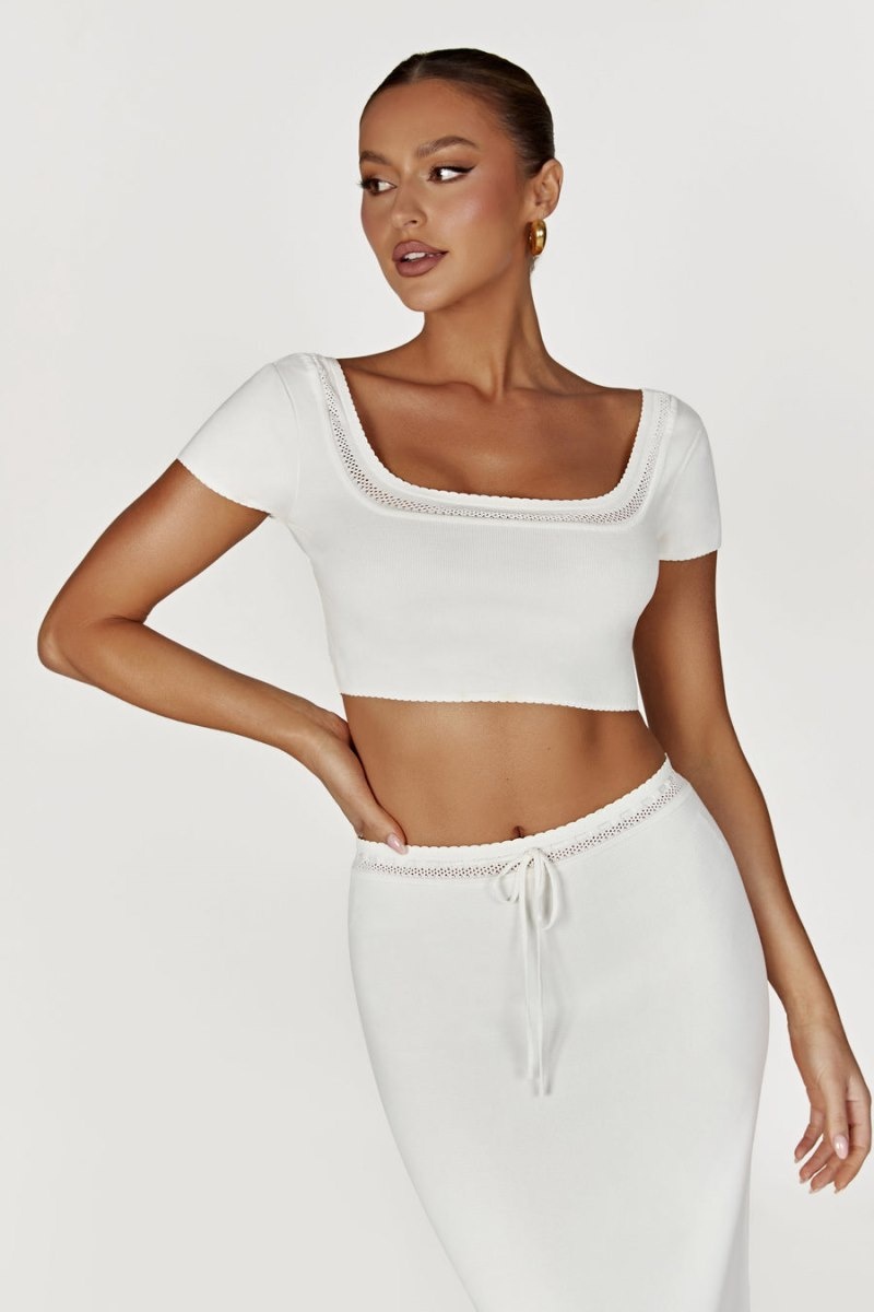 Women's Meshki Penelope Pointelle Knit Crop Tops White Australia | P6X-2707