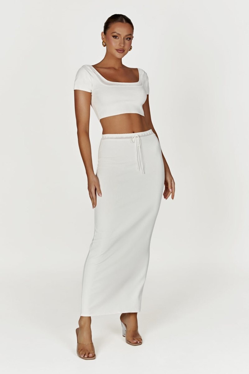 Women's Meshki Penelope Pointelle Knit Crop Tops White Australia | P6X-2707