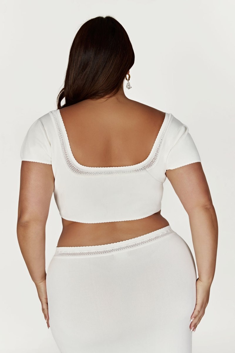 Women's Meshki Penelope Pointelle Knit Crop Tops White Australia | P6X-2707