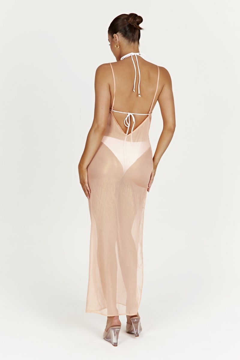 Women's Meshki Phoebe Sheer Iridescent Maxi Dress Light Orange Australia | T6P-7794