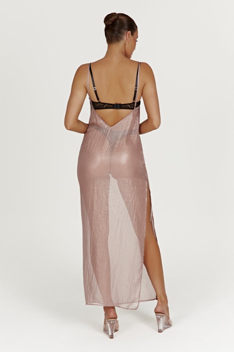 Women's Meshki Phoebe Sheer Iridescent Maxi Dress Skin Pink Australia | H1B-5700