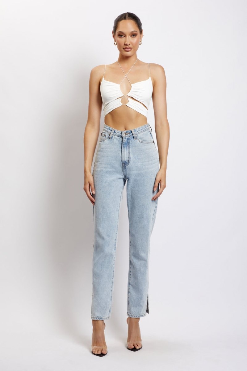 Women's Meshki Phoenix Cut Out Ruched Crop Tops White Australia | P8N-3703