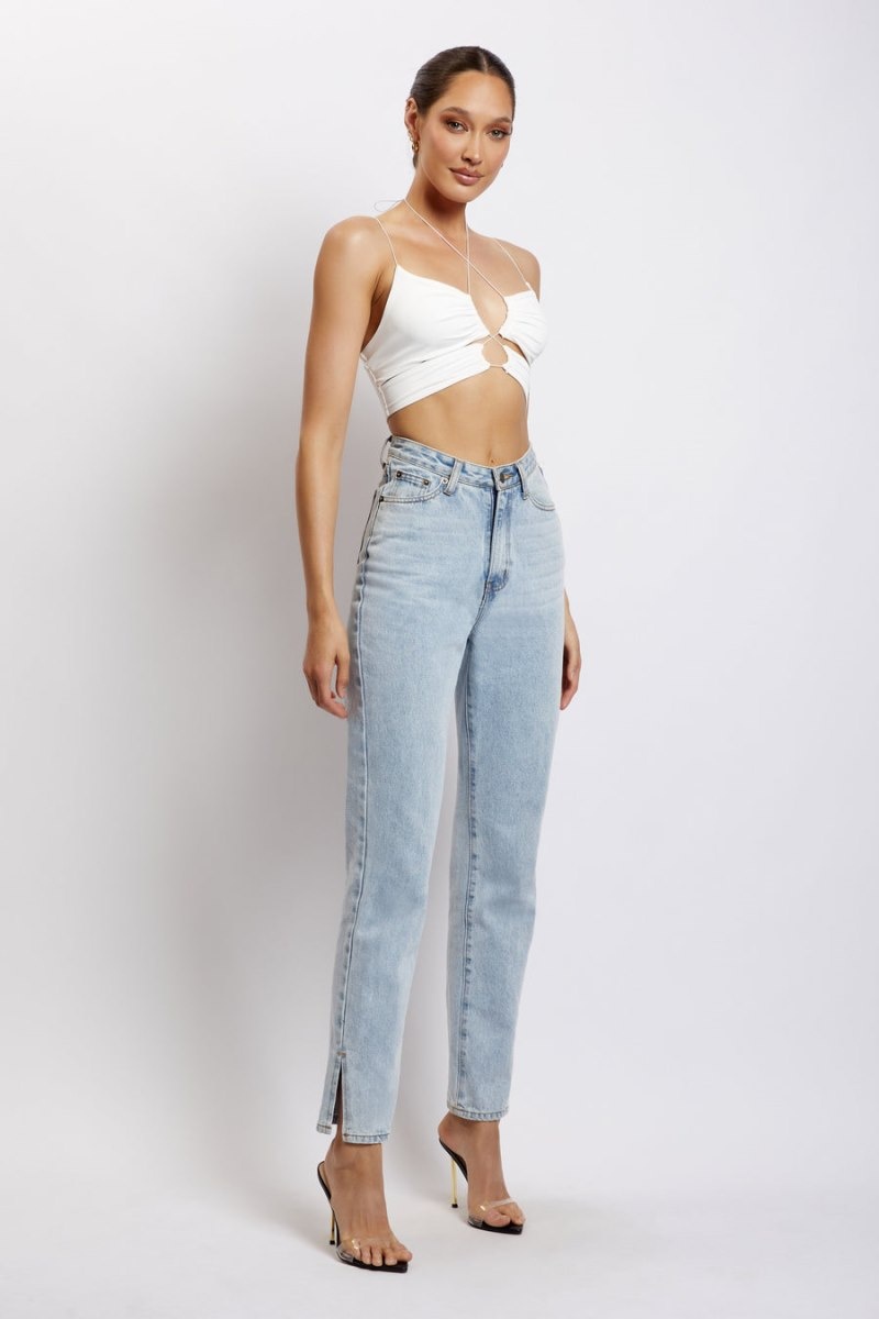 Women's Meshki Phoenix Cut Out Ruched Crop Tops White Australia | P8N-3703