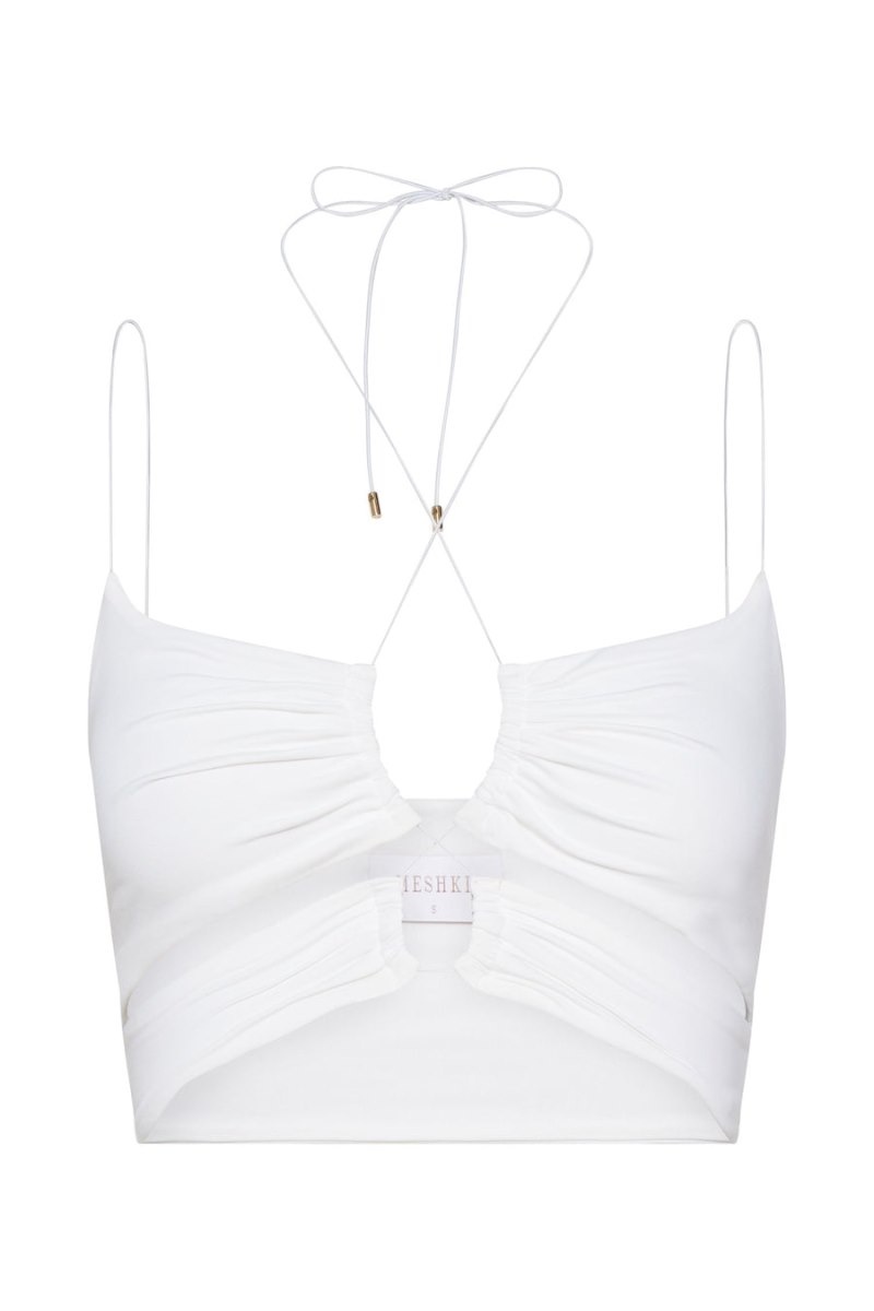 Women's Meshki Phoenix Cut Out Ruched Crop Tops White Australia | P8N-3703