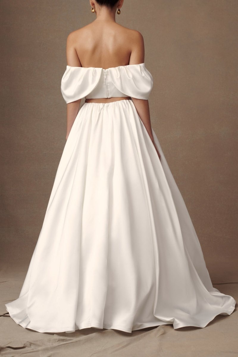 Women's Meshki Portia Off Shoulder Satin Top Wedding Dress White Australia | Z9T-1582