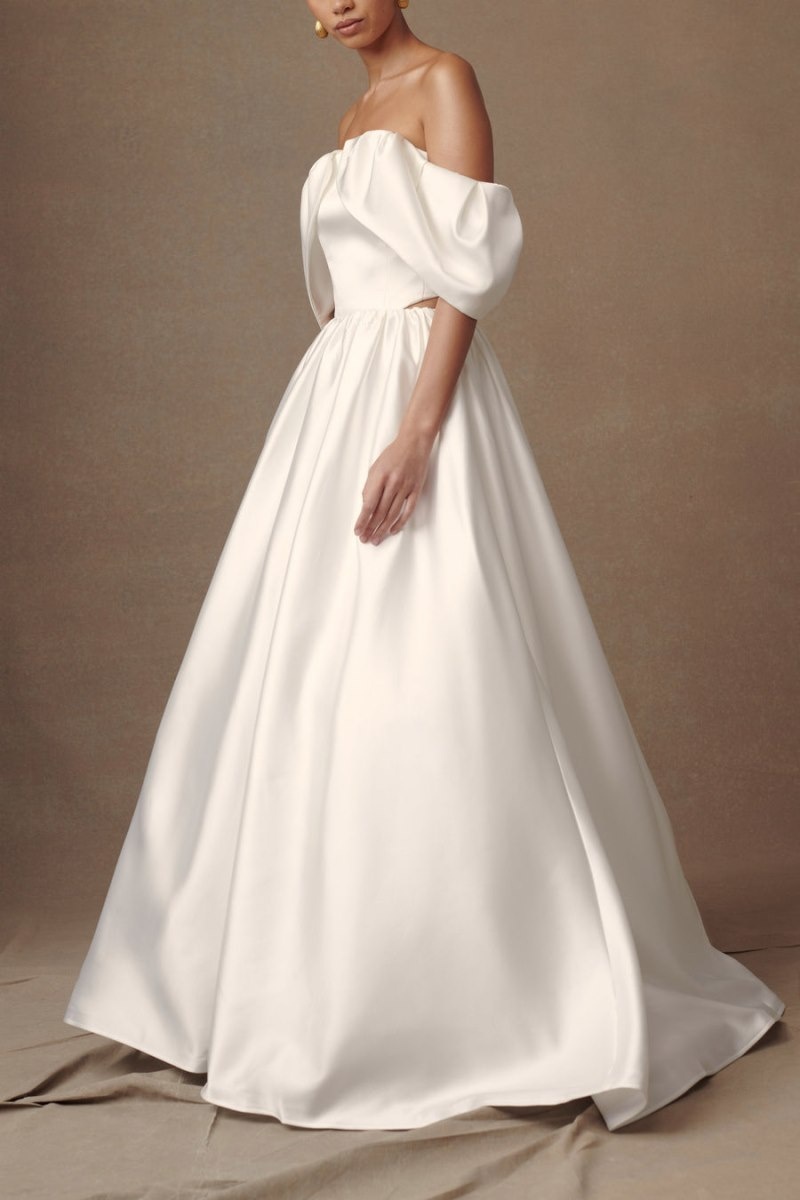 Women's Meshki Portia Off Shoulder Satin Top Wedding Dress White Australia | Z9T-1582