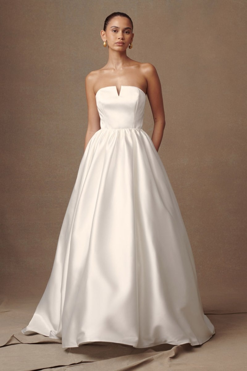 Women's Meshki Portia Off Shoulder Satin Top Wedding Dress White Australia | Z9T-1582