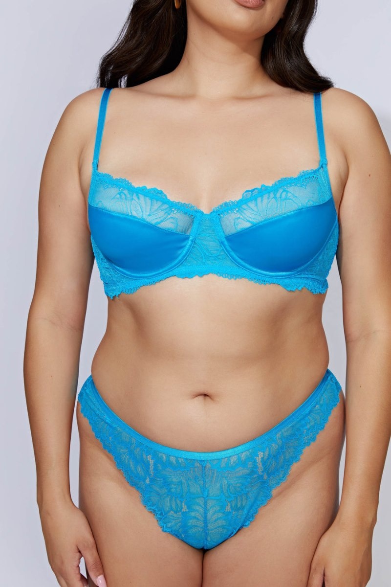 Women's Meshki Posie Satin Lace Demi Bras Blue Australia | W8W-0542