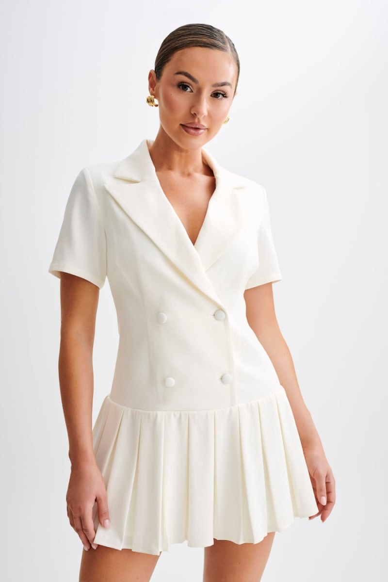 Women's Meshki Quentin Suiting Pleated Mini Dress White Australia | U6X-4331