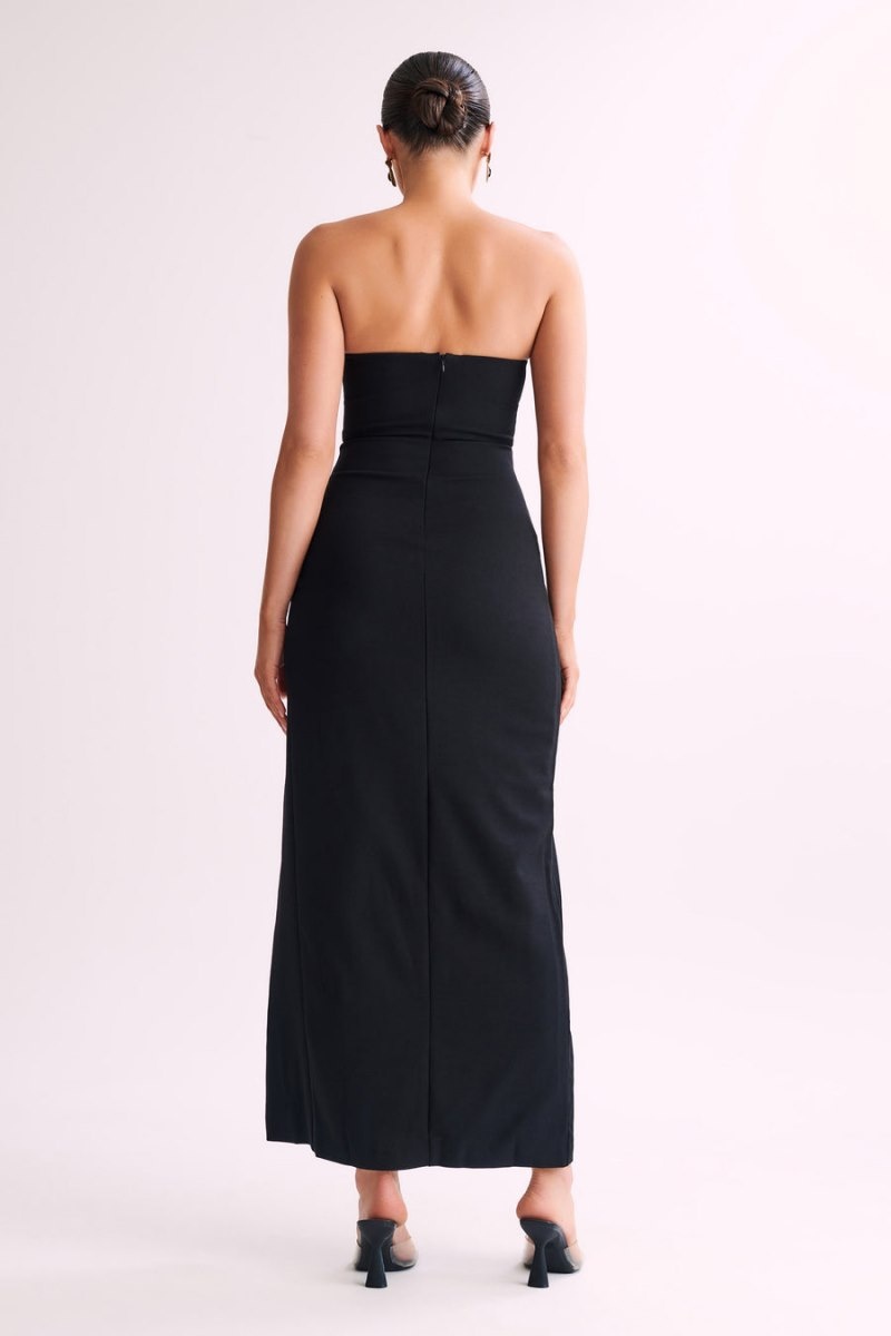 Women's Meshki Rachel Split Front Maxi Dress Black Australia | Q4I-3138