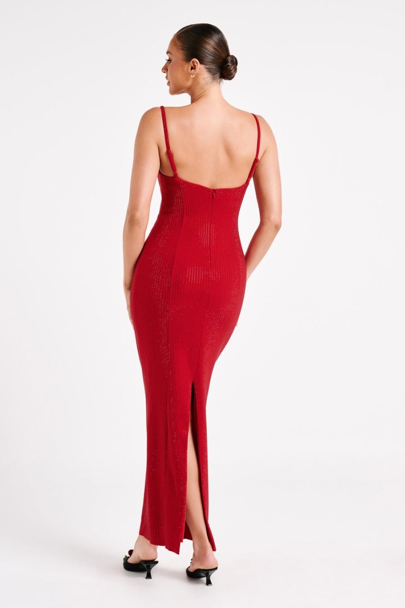 Women's Meshki Rafaela Diamante Maxi Dress Red Australia | P6Q-6671