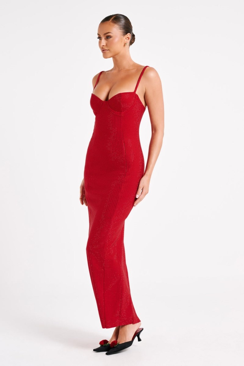 Women's Meshki Rafaela Diamante Maxi Dress Red Australia | P6Q-6671