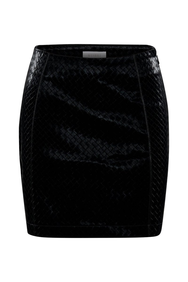 Women's Meshki Reagan Crosshatch Faux Leather Mini Skirts Black Australia | C8F-4176