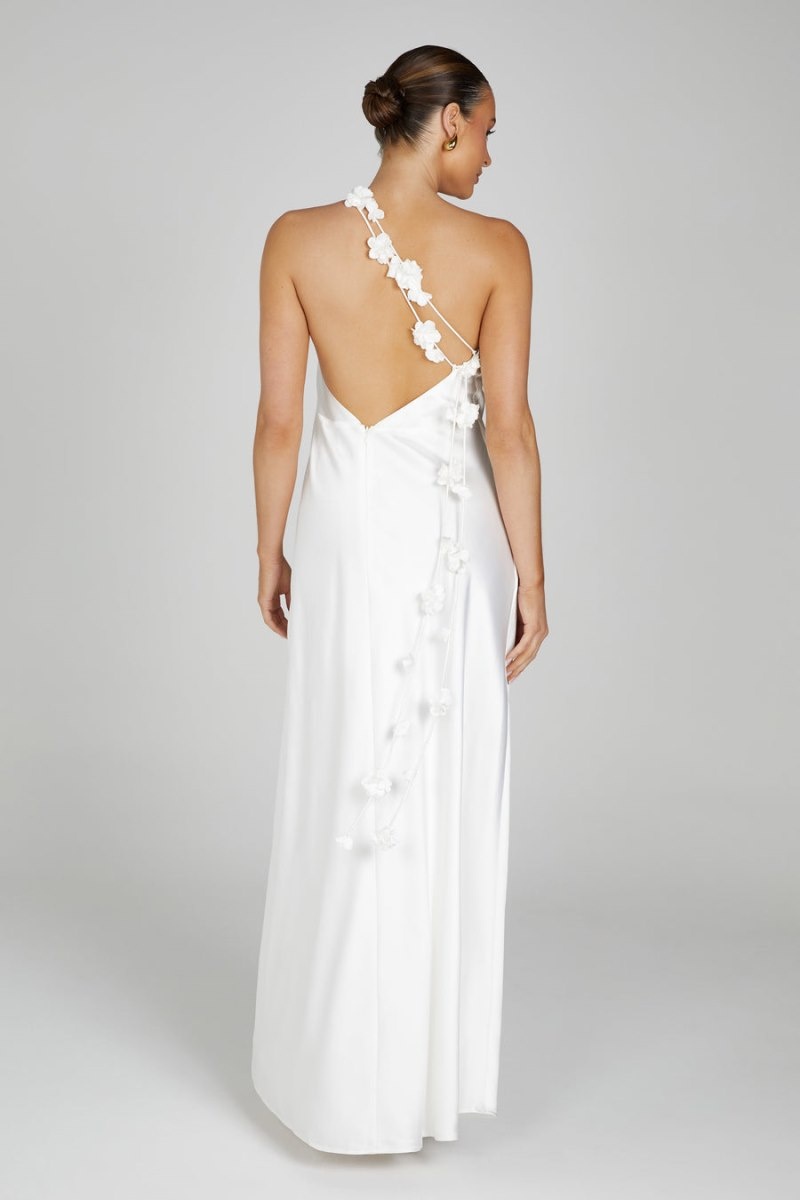 Women's Meshki Rebecca One Shoulder Rose Maxi Dress White Australia | S8F-2203