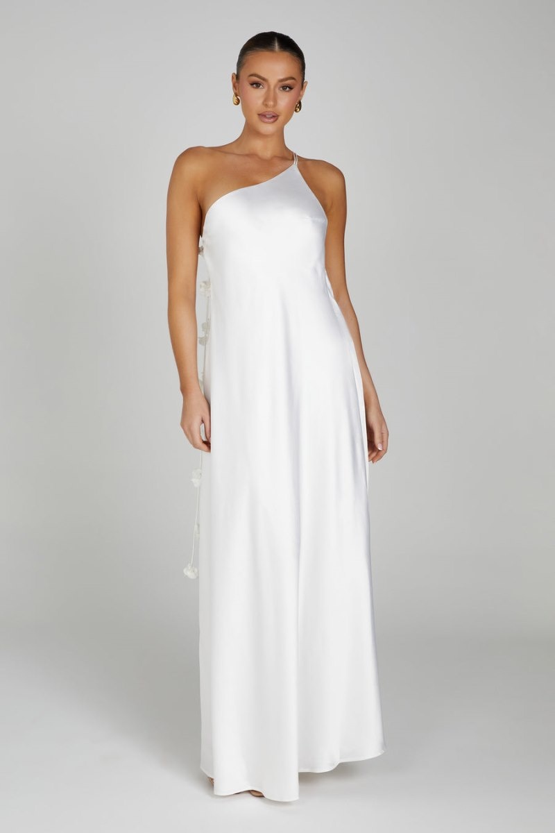 Women's Meshki Rebecca One Shoulder Rose Maxi Dress White Australia | S8F-2203