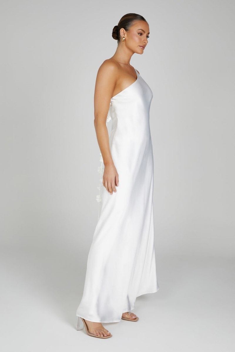 Women's Meshki Rebecca One Shoulder Rose Maxi Dress White Australia | S8F-2203