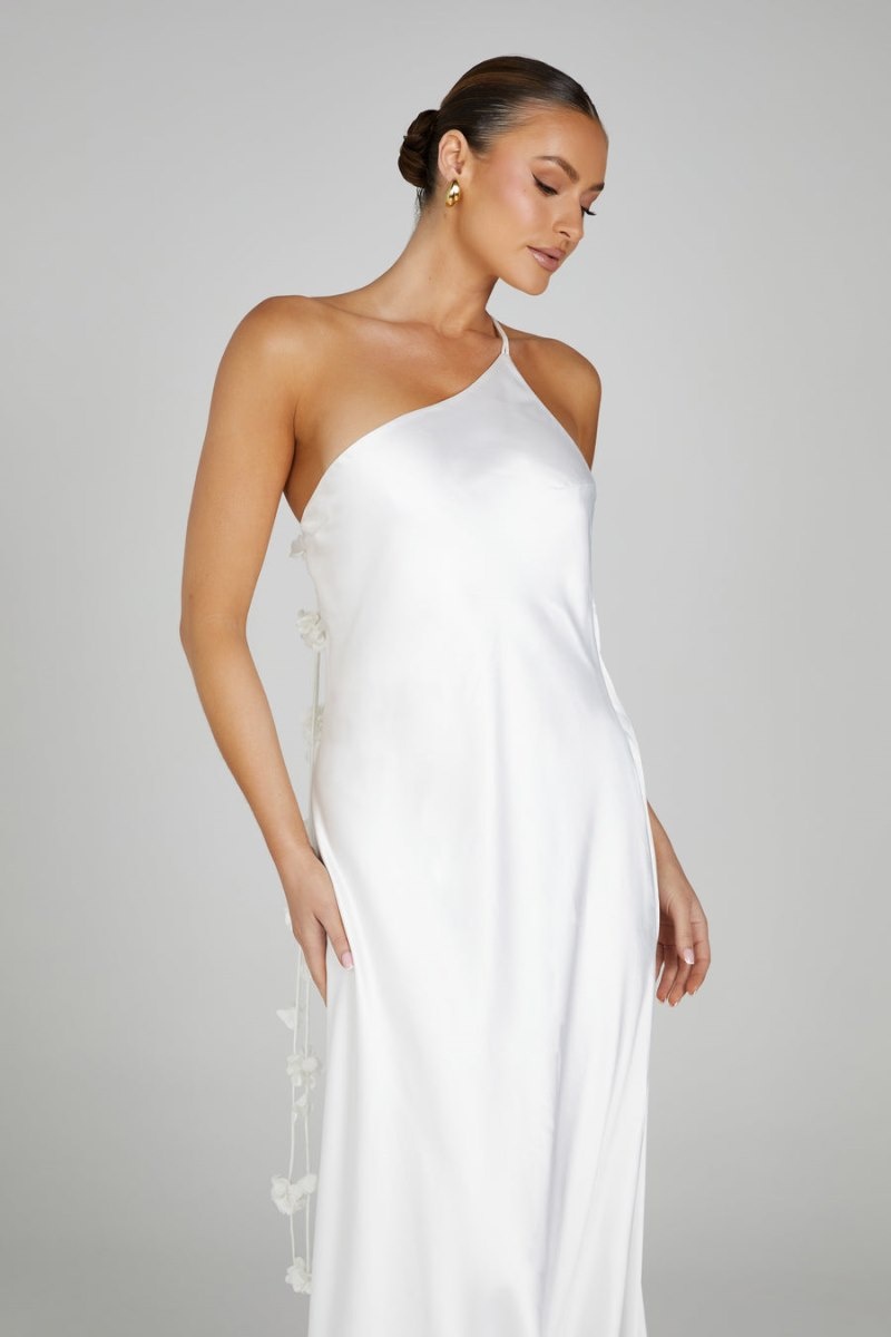 Women's Meshki Rebecca One Shoulder Rose Maxi Dress White Australia | S8F-2203