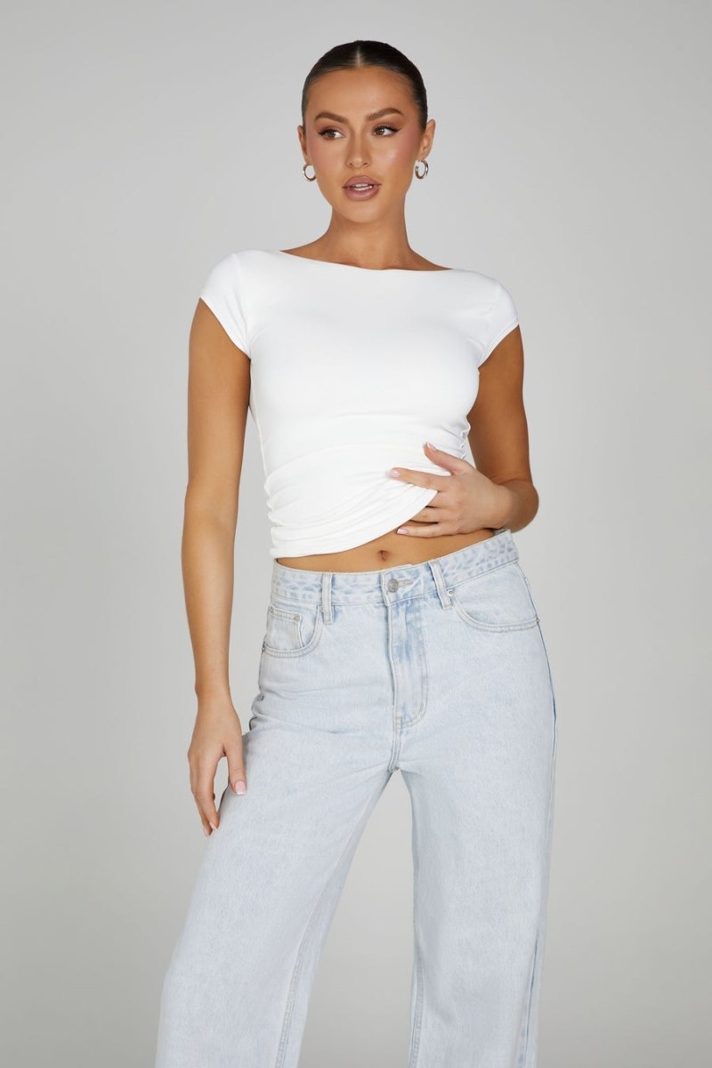 Women's Meshki Reyna Recycled Nylon Longline Tops White Australia | O9C-5673