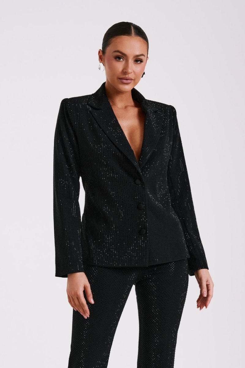 Women's Meshki Rhett Square Diamante Jackets Black Australia | B1W-5468