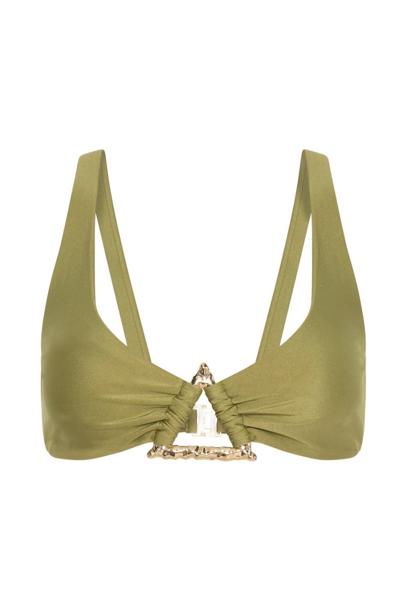 Women's Meshki Riley Triangle Hardware Bikini Top Bikinis Olive Australia | T9E-7847