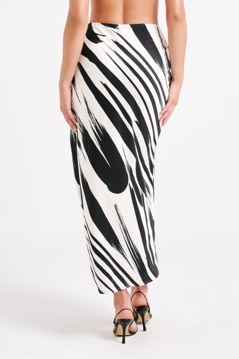 Women's Meshki Rita Printed Maxi Skirts White / Black Australia | P9X-6256