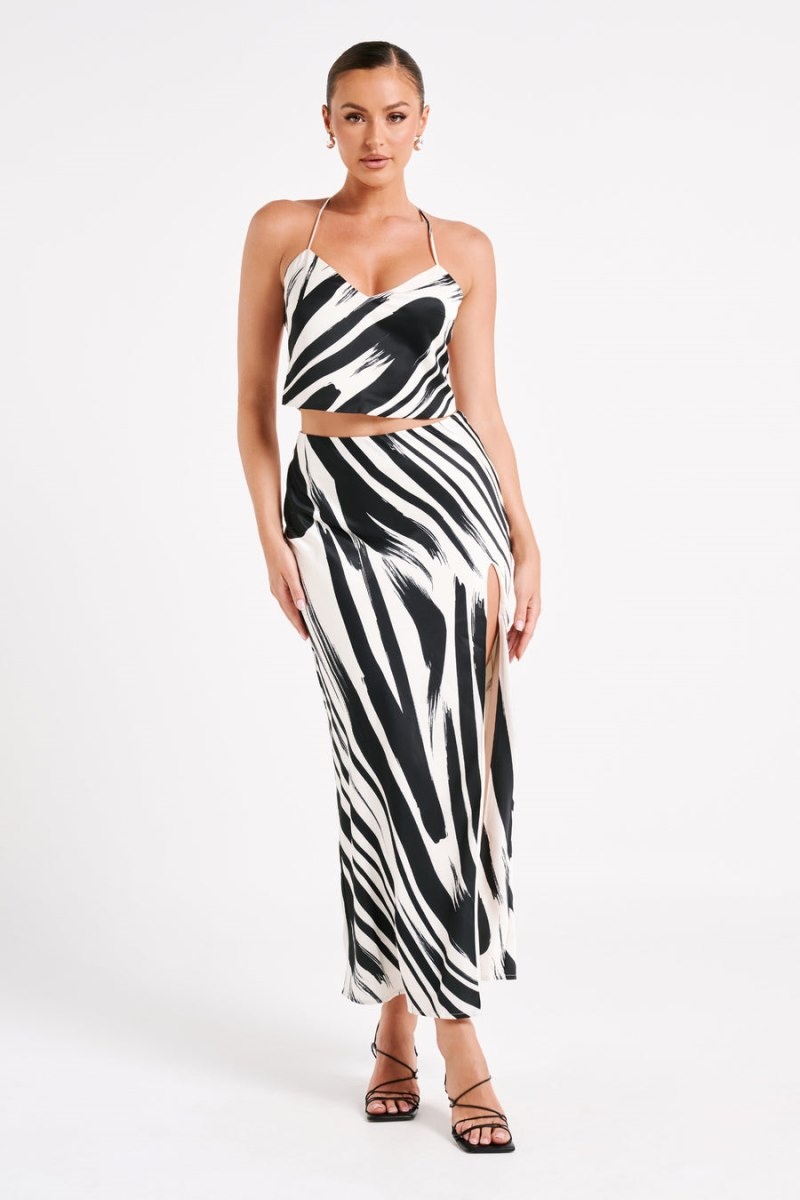 Women's Meshki Rita Printed Maxi Skirts White / Black Australia | P9X-6256