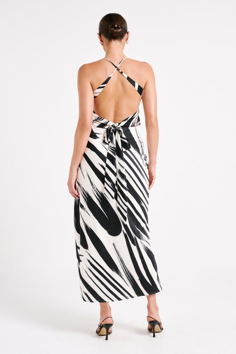 Women's Meshki Rita Printed Maxi Skirts White / Black Australia | P9X-6256