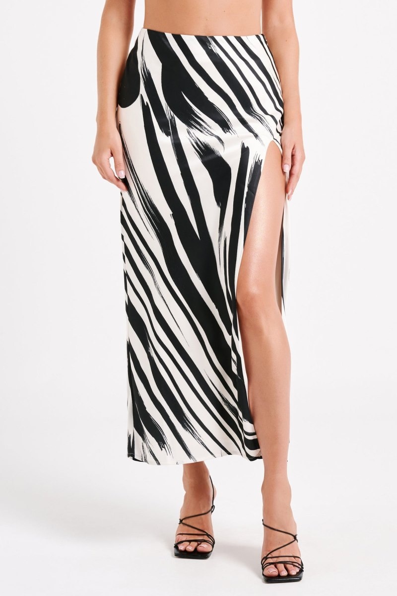 Women\'s Meshki Rita Printed Maxi Skirts White / Black Australia | P9X-6256