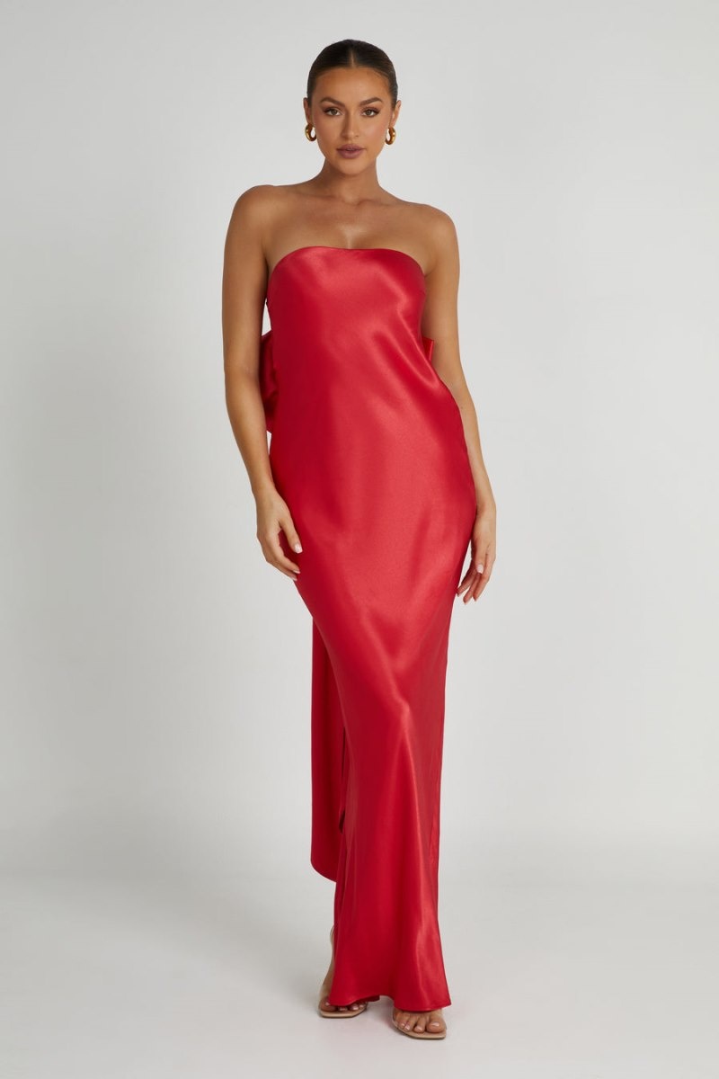 Women's Meshki Rochelle Bow Back Satin Maxi Dress Red Australia | U0Y-2127