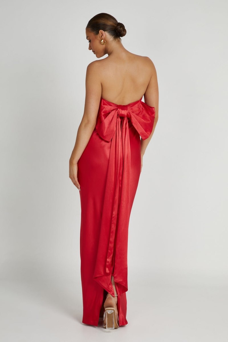 Women's Meshki Rochelle Bow Back Satin Maxi Dress Red Australia | U0Y-2127