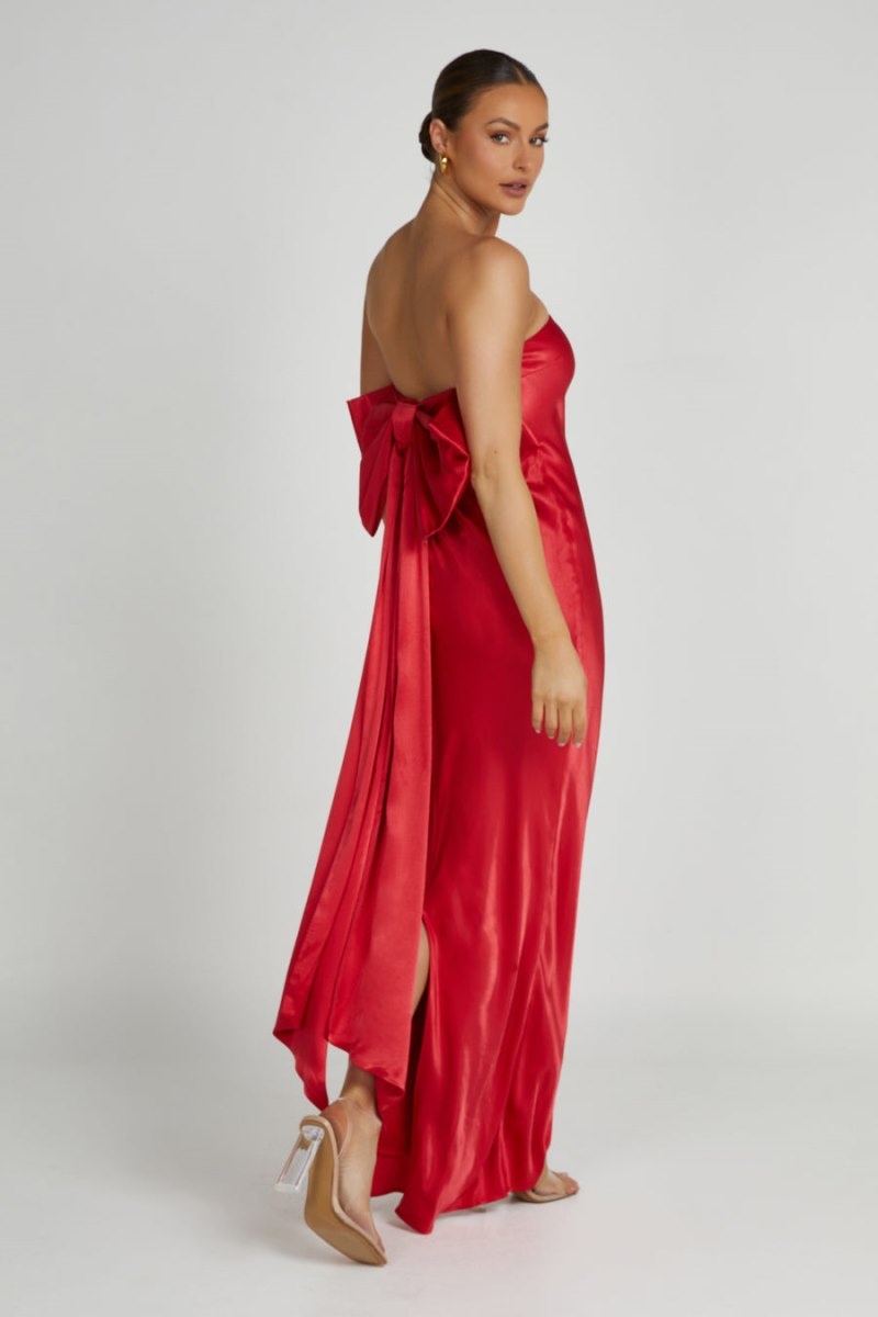 Women's Meshki Rochelle Bow Back Satin Maxi Dress Red Australia | U0Y-2127