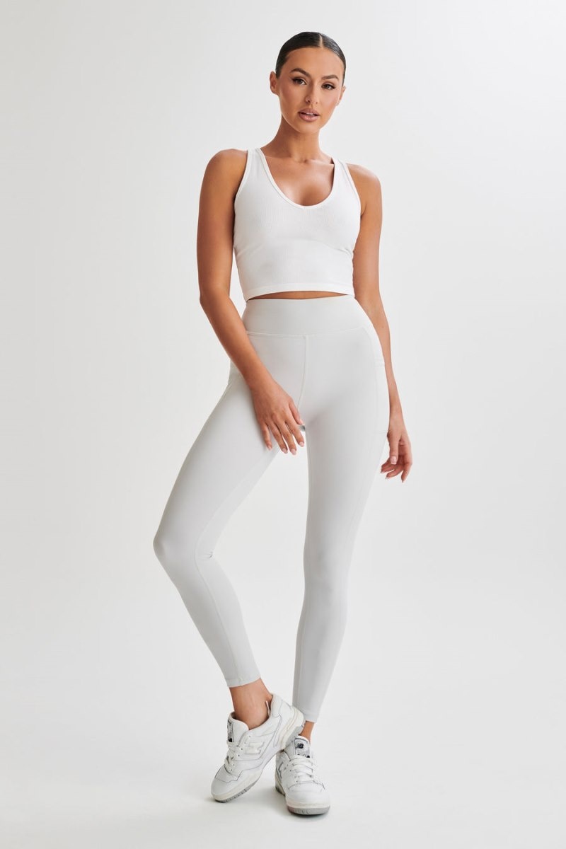 Women's Meshki Rory Ribbed Yoga Tops White Australia | Z6X-2791