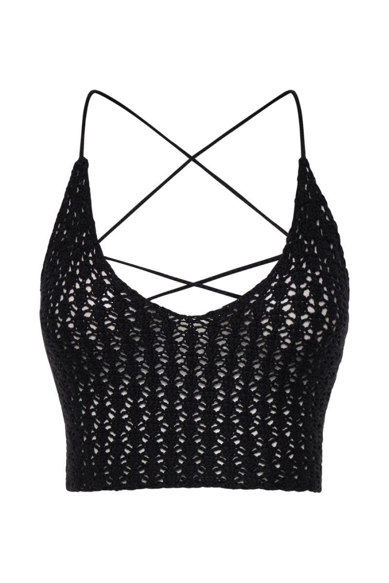 Women's Meshki Rosella Crochet Crop Tops Black Australia | B2V-4949