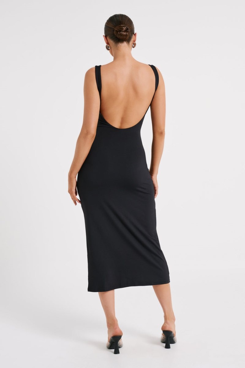 Women's Meshki Rosita Recycled Nylon Backless Midi Dress Black Australia | M0I-1343