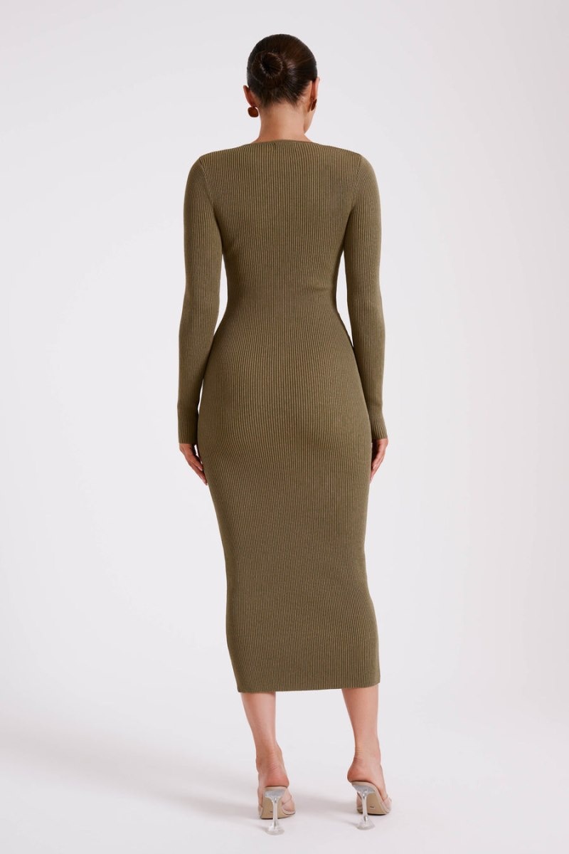 Women's Meshki Rowen Long Sleeve Midi Dress Olive Australia | V9U-2192