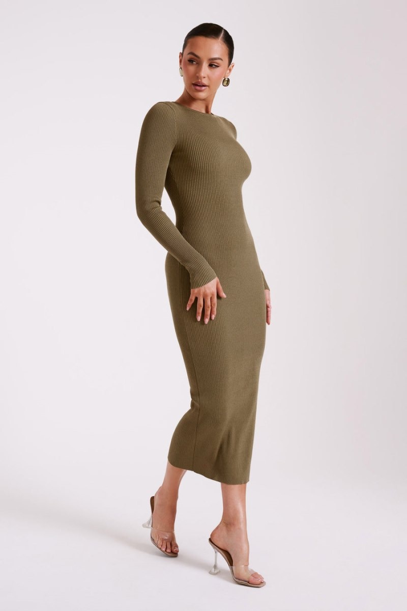 Women's Meshki Rowen Long Sleeve Midi Dress Olive Australia | V9U-2192