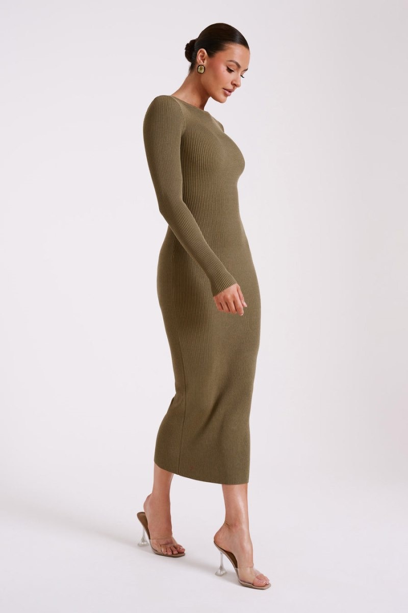 Women's Meshki Rowen Long Sleeve Midi Dress Olive Australia | V9U-2192