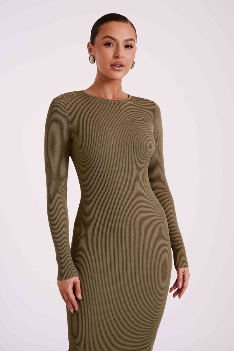 Women's Meshki Rowen Long Sleeve Midi Dress Olive Australia | V9U-2192