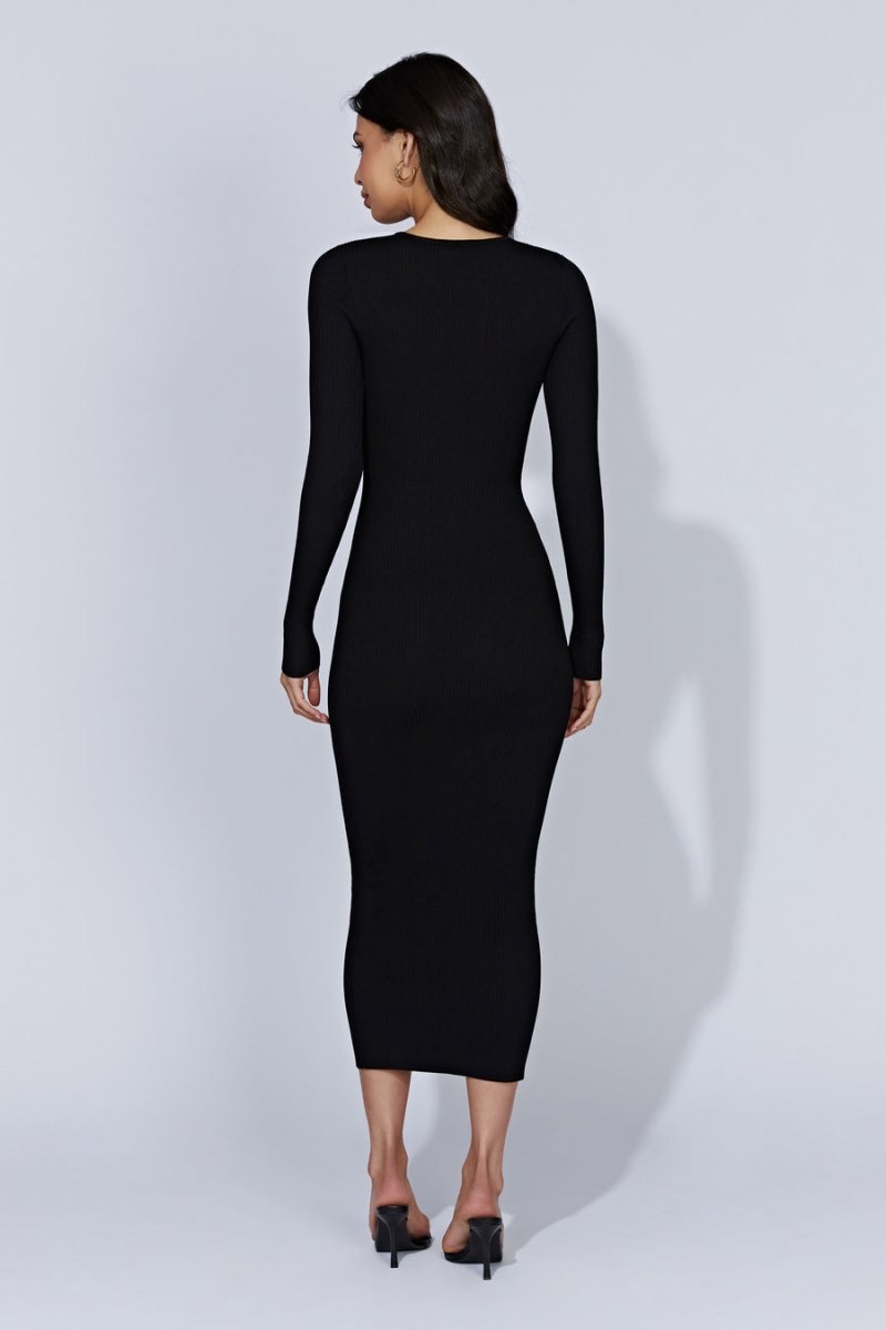 Women's Meshki Rowen Long Sleeve Midi Dress Black Australia | Y8X-2514