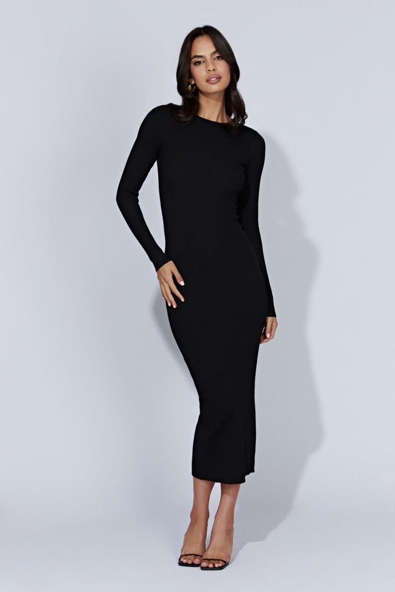 Women's Meshki Rowen Long Sleeve Midi Dress Black Australia | Y8X-2514