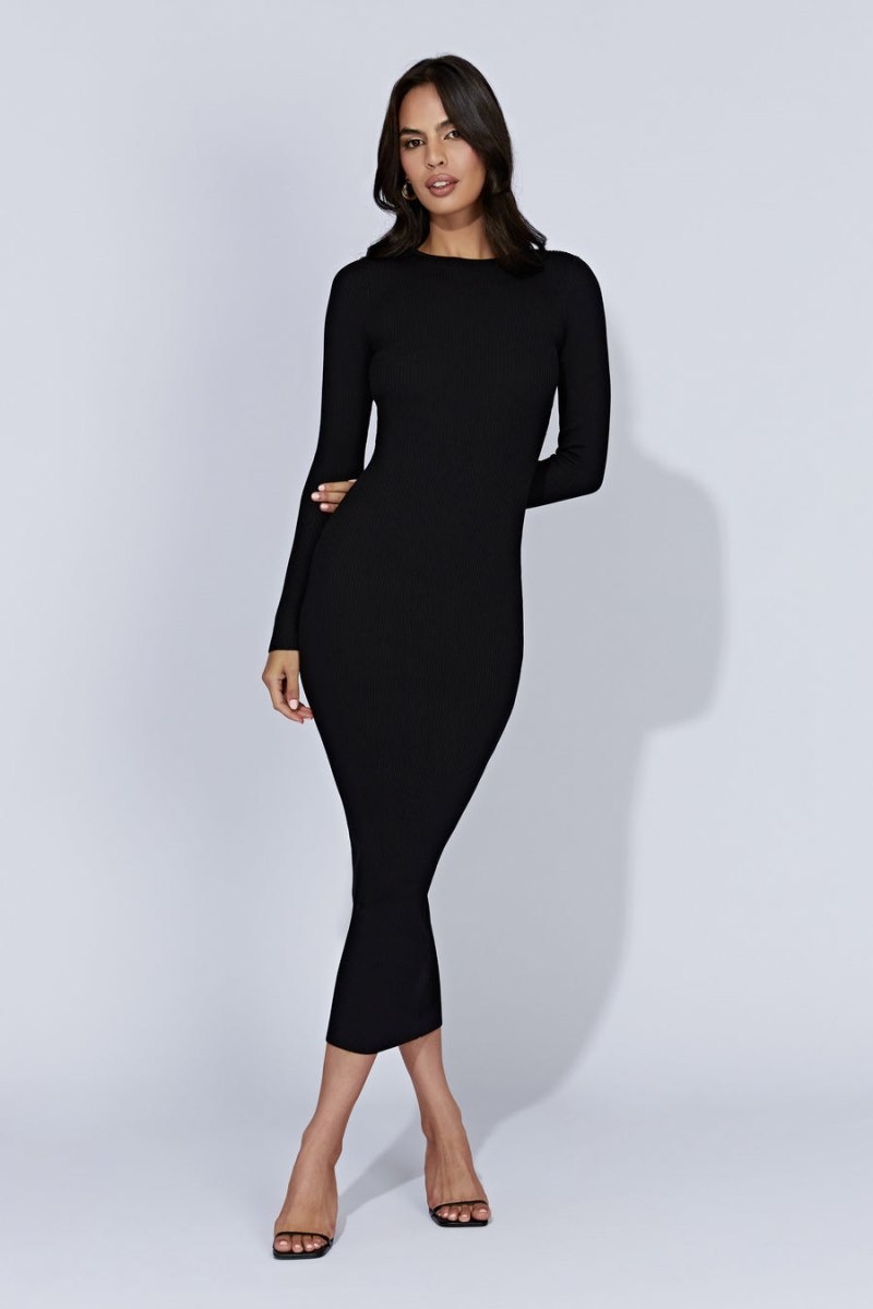 Women's Meshki Rowen Long Sleeve Midi Dress Black Australia | Y8X-2514