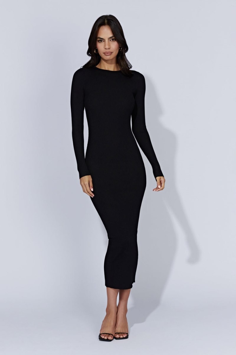 Women's Meshki Rowen Long Sleeve Midi Dress Black Australia | Y8X-2514