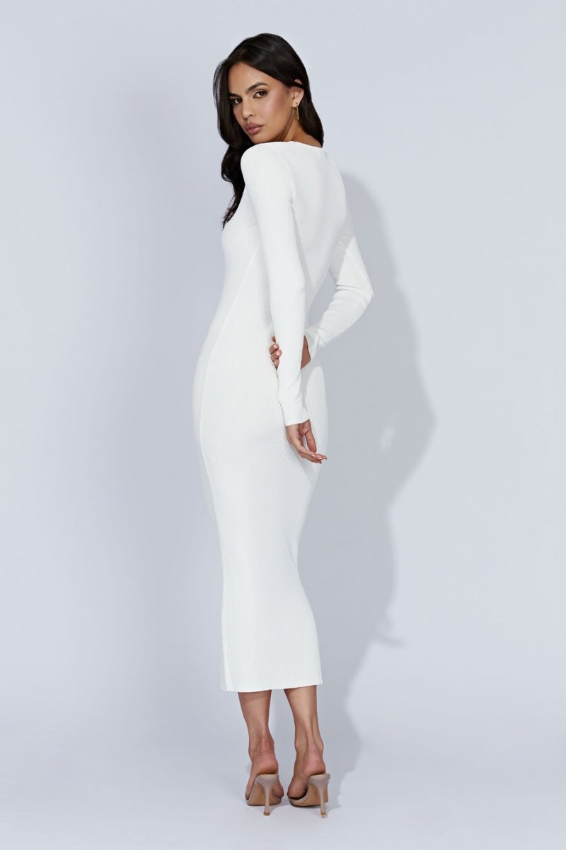 Women's Meshki Rowen Long Sleeve Midi Dress White Australia | U0X-3672