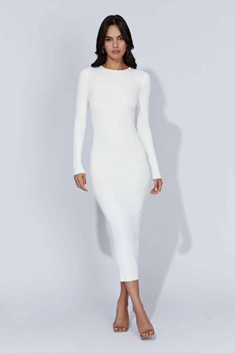 Women's Meshki Rowen Long Sleeve Midi Dress White Australia | U0X-3672