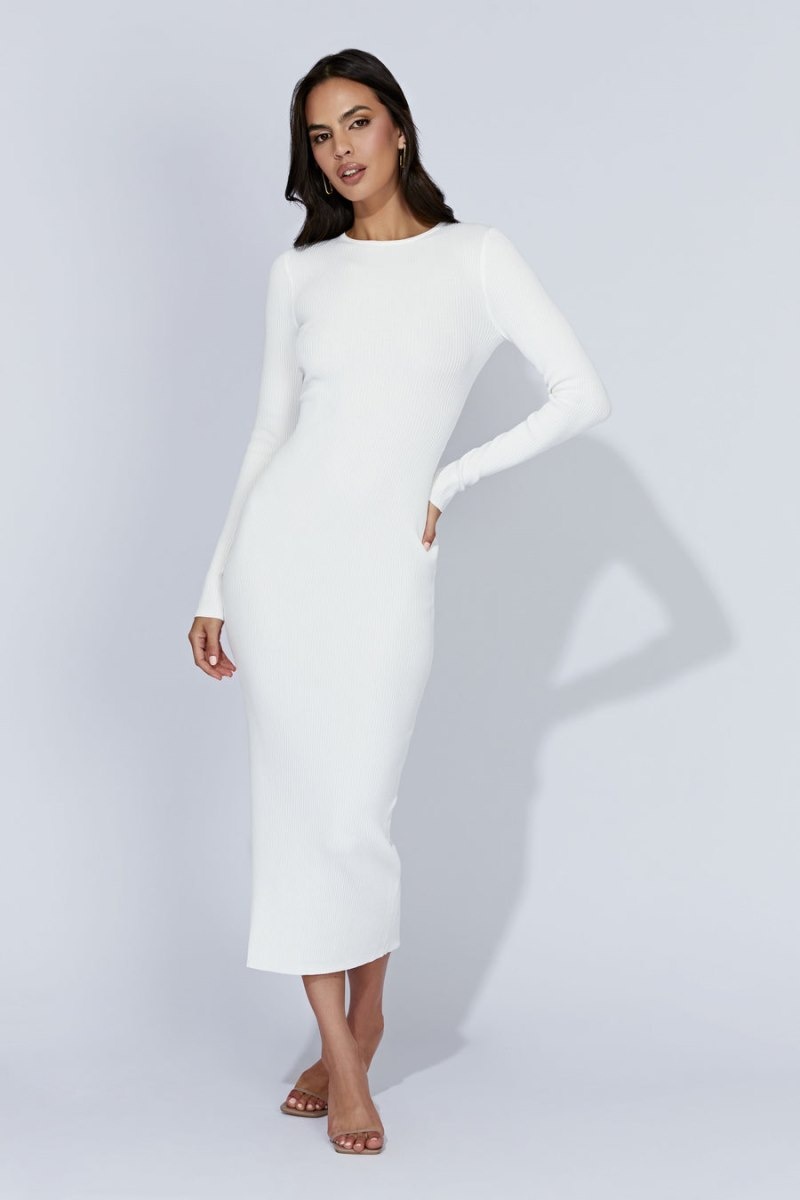 Women's Meshki Rowen Long Sleeve Midi Dress White Australia | U0X-3672