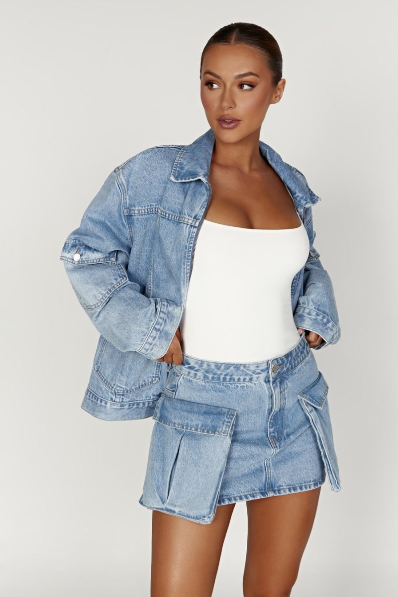 Women's Meshki Rylee Oversized Denim Jackets Blue Australia | N6W-4210