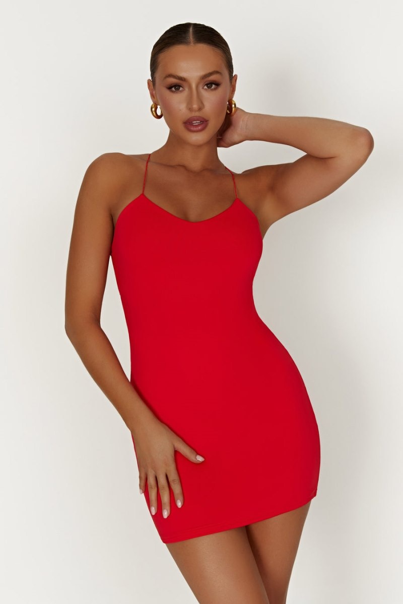 Women's Meshki Sabine Recycled Nylon Backless Mini Dress Red Australia | R3B-0256