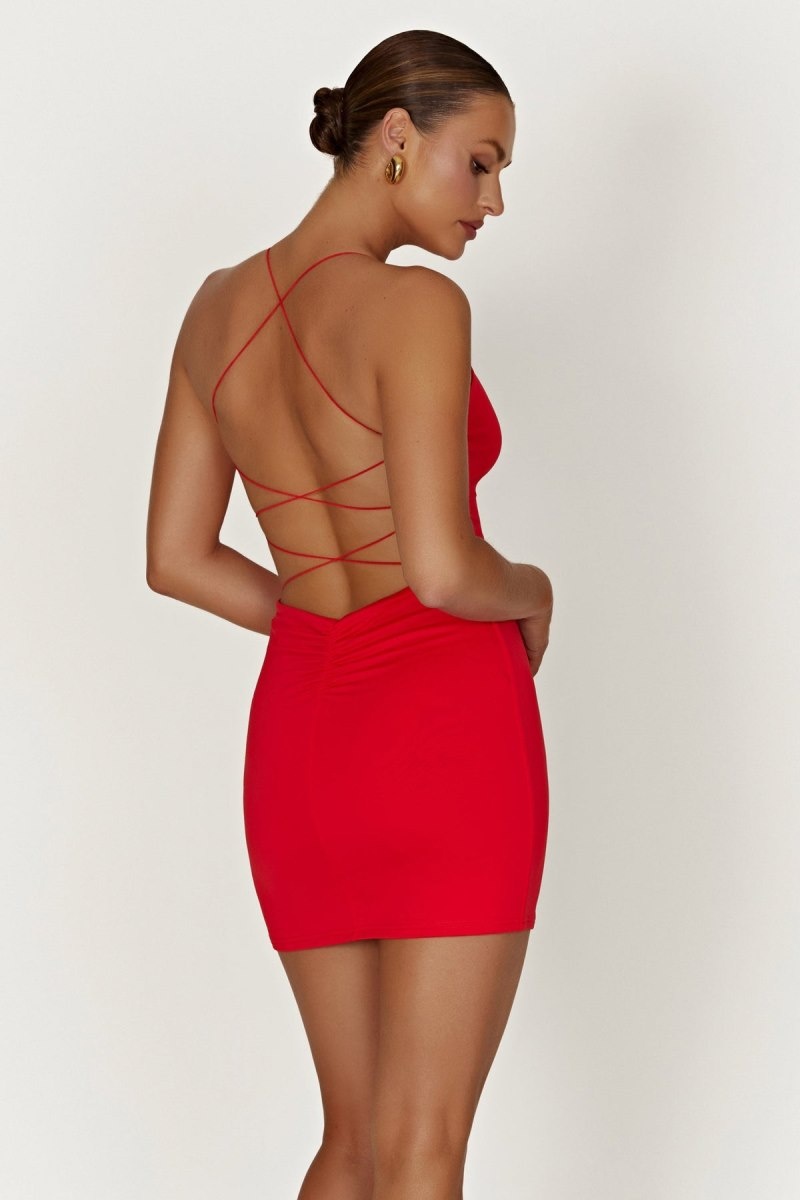 Women\'s Meshki Sabine Recycled Nylon Backless Mini Dress Red Australia | R3B-0256